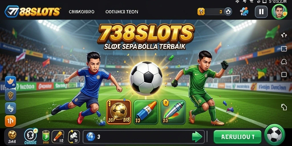 Tampilan gameplay seru dari 738SLOTS dengan tema sepak bola.