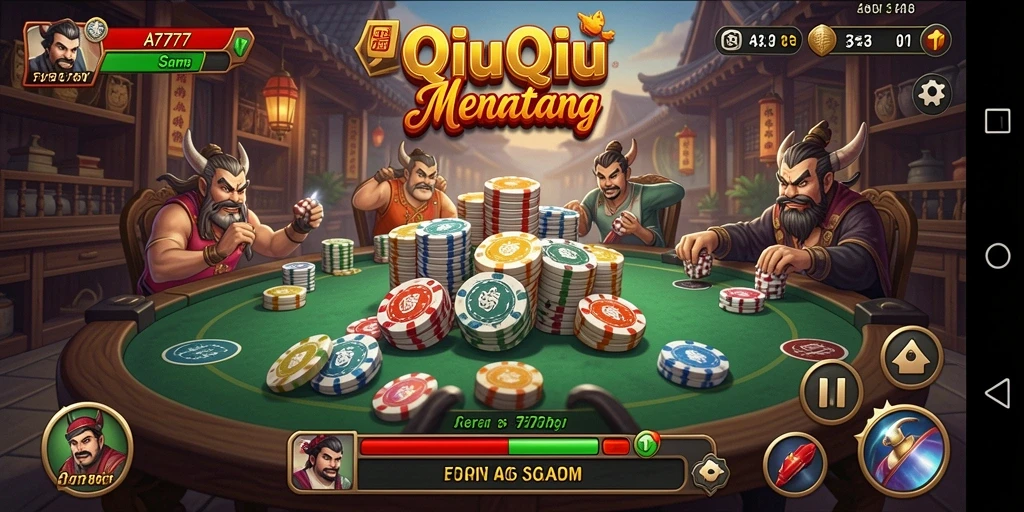 Screenshot gameplay A7777 menunjukkan suasana seru permainan QiuQiu.
