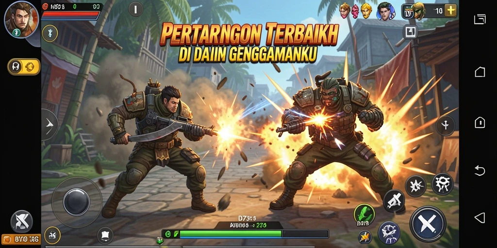 Screenshot gameplay D73 menampilkan pertarungan seru antar karakter yang menegangkan.