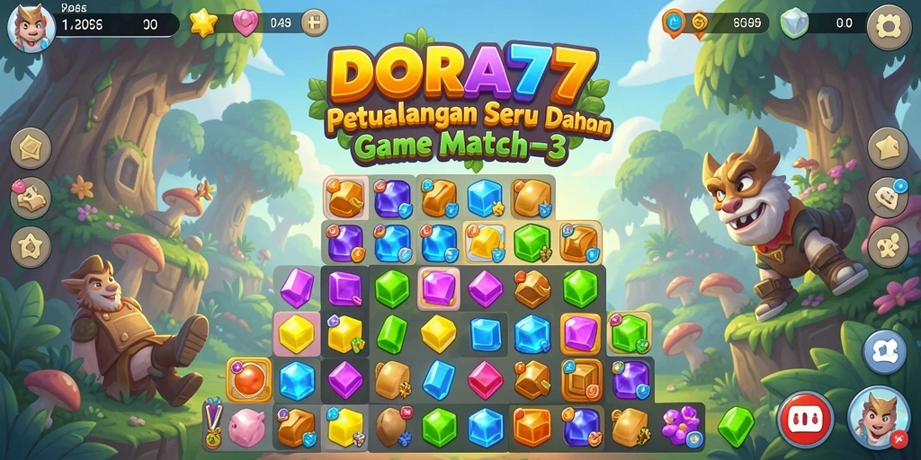 Screenshot gameplay DORA77 dengan desain Match-3 yang menarik.