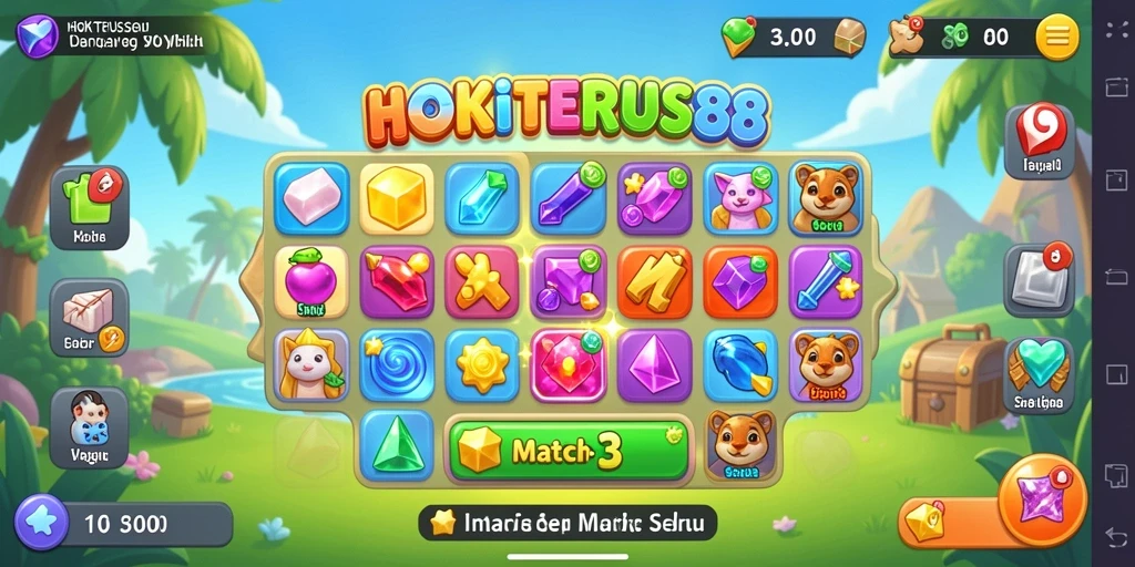 Gameplay seru HOKITERUS88 dengan elemen Match-3 yang menantang.
