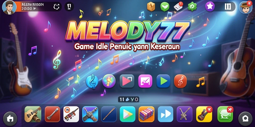 Tampilan gameplay <strong>MELODY77</strong> yang santai dengan elemen musik yang menarik.