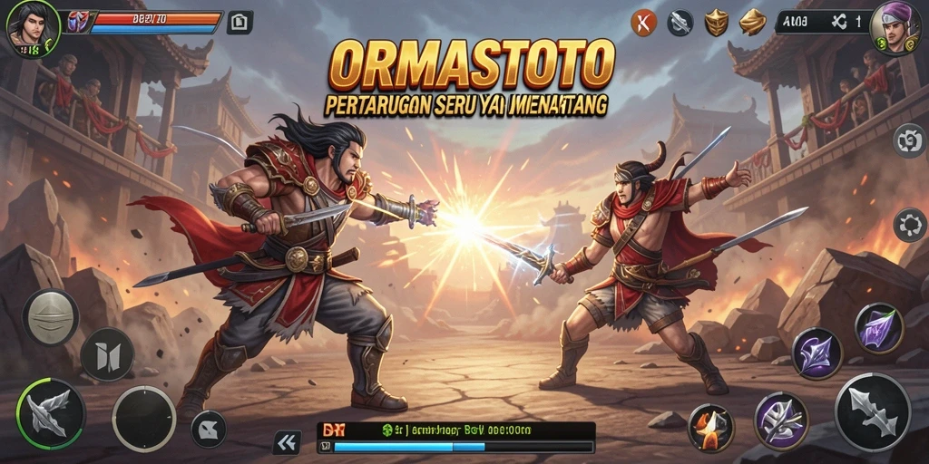Tangkapan layar gameplay ORMASTOTO menunjukkan pertarungan yang intens dan memukau.