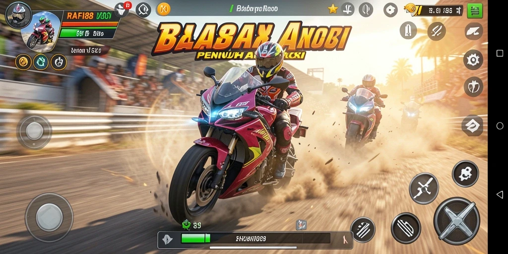Tampilan gameplay balapan motor yang seru dan kompetitif.