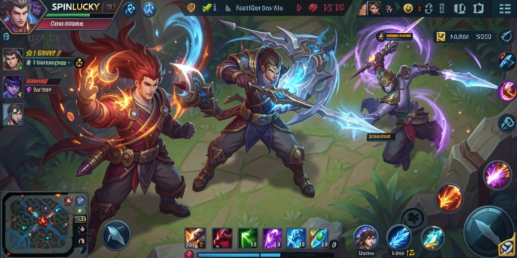 Tampilan gameplay SPINLUCKY yang menarik dalam pertempuran tim.